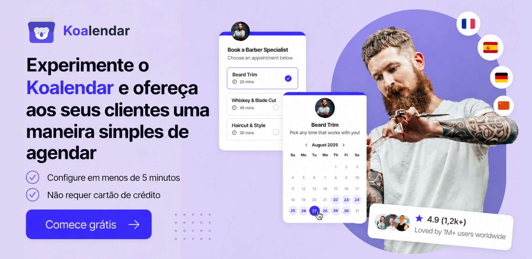 página de agendamento Koalendar melhor app de agendamento para barbeiro